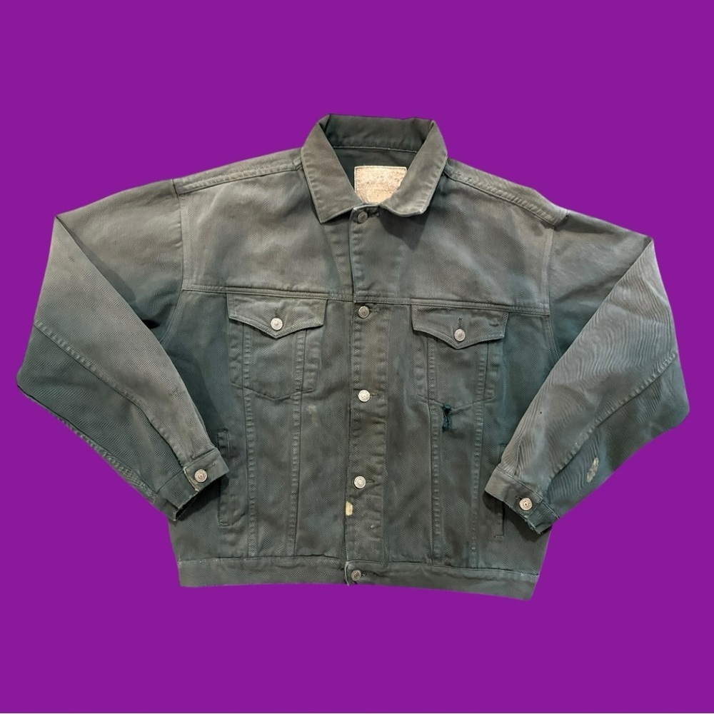 90s Olive Green Distressed Jean Jacket